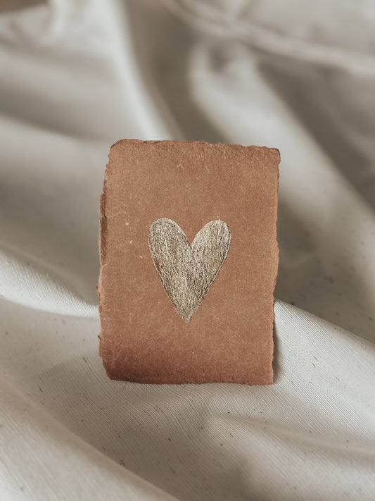 Kaartje met bladgoud hart - Terracotta