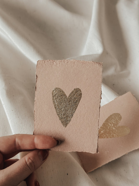 Kaartje met bladgoud hart - Blush